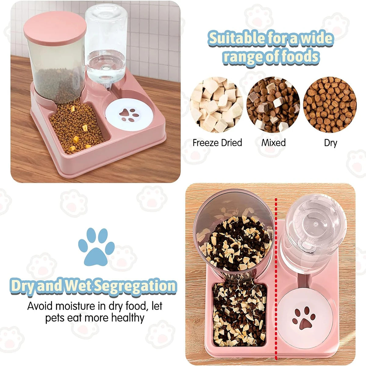 AUTOMATISK KATT-MATSÅL & VATTENDISPENSER SET – 2 I 1 TILTAD AUTOMATISK FODER- OCH VATTENDISPENSER