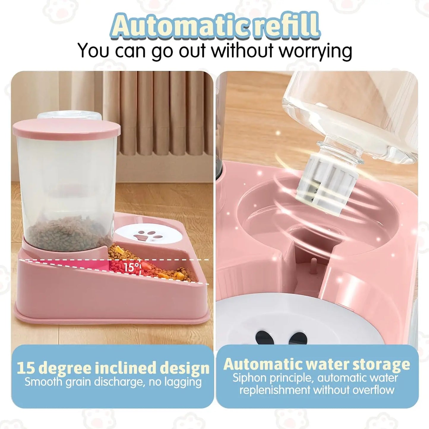 AUTOMATISK KATT-MATSÅL & VATTENDISPENSER SET – 2 I 1 TILTAD AUTOMATISK FODER- OCH VATTENDISPENSER