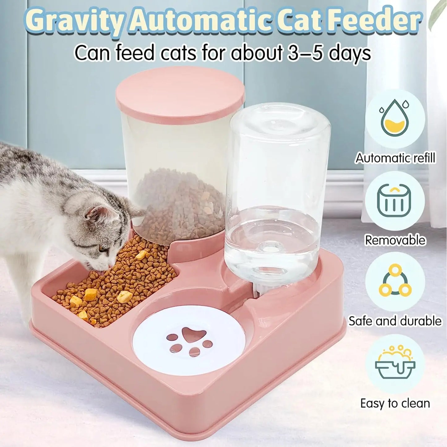 AUTOMATISK KATT-MATSÅL & VATTENDISPENSER SET – 2 I 1 TILTAD AUTOMATISK FODER- OCH VATTENDISPENSER