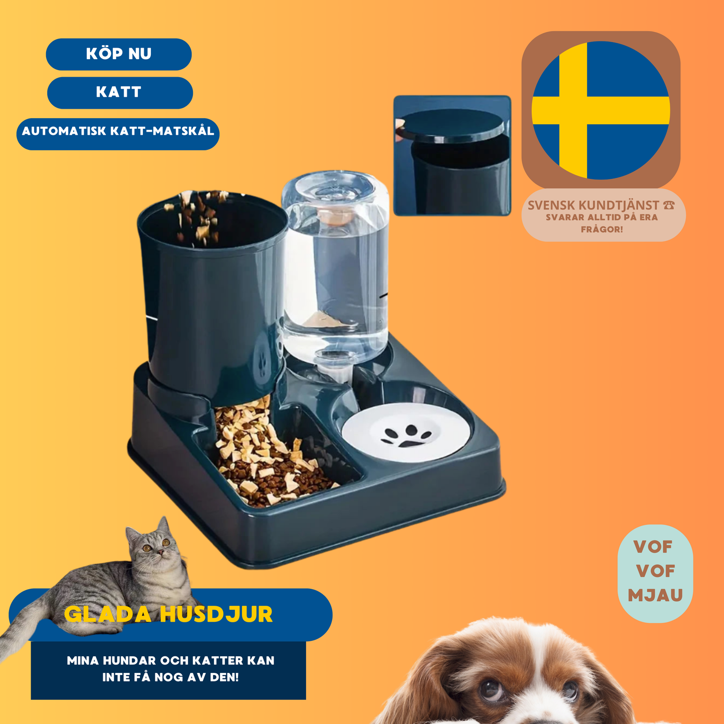 AUTOMATISK KATT-MATSÅL & VATTENDISPENSER SET – 2 I 1 TILTAD AUTOMATISK FODER- OCH VATTENDISPENSER